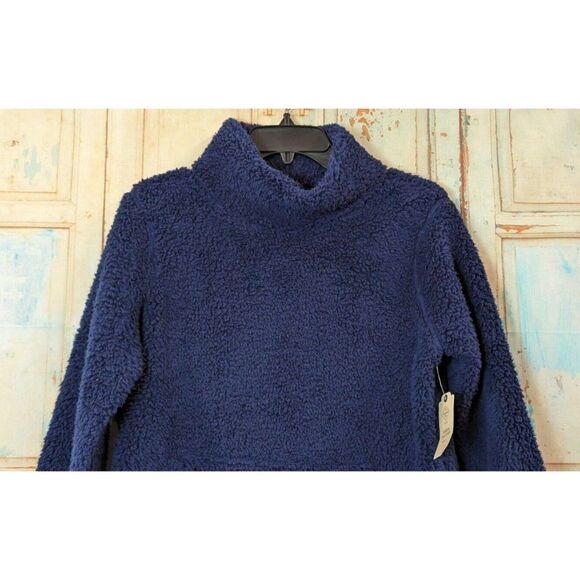 St. Johns Bay Women Size PM Sherpa Mock Neck Long Sleeve Pullover Blue Very Soft - Picture 4 of 11